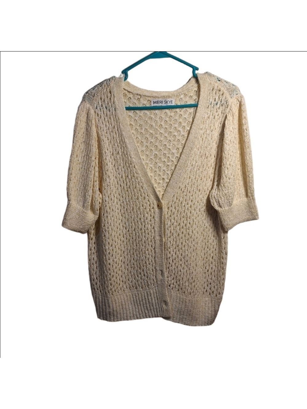 Meri Skye Cream Short Sleeve Cardigan Sweater 0X